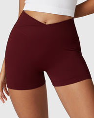 Deep Red Crossover Elastic Waistband Shorts