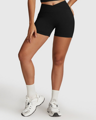 Crossed Elastic Waistband Shorts - Black