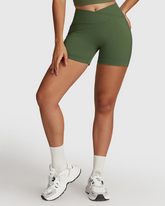 Crossed Elastic Waistband Shorts - Dark Green