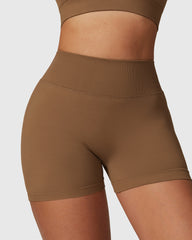 Brown High Elastic Waistband Shorts