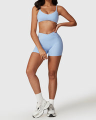 Moisture-Wicking Strappy Women's Workout Bra with Shorts