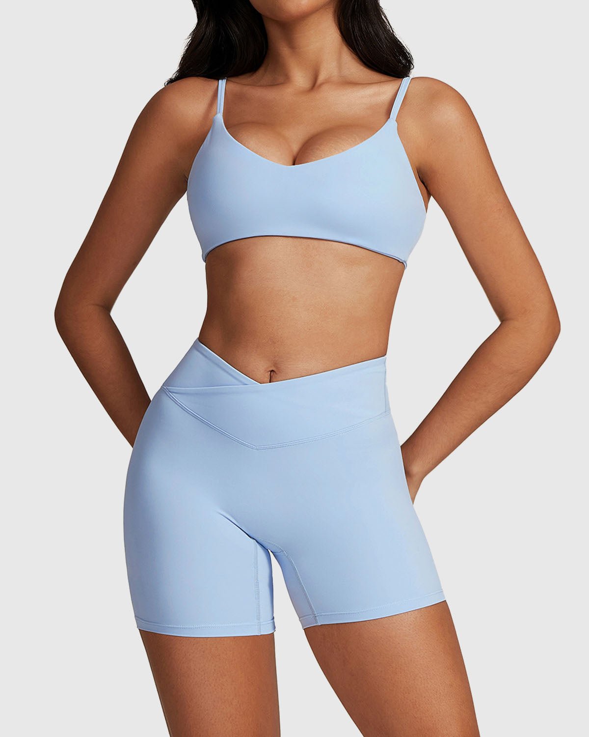 Blue Backless Scoop Neck Sports Bra