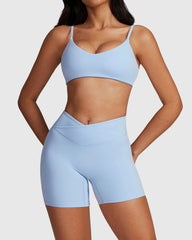 Blue Backless Scoop Neck Sports Bra