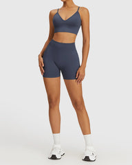 Women's Strappy Workout Bra - Stylish Shorts