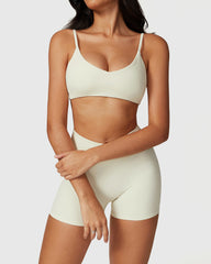 Beige Seamless Crossed High Waist Shorts