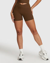Brown Seamless Crossed High Waist Shorts