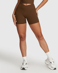 Brown Seamless Crossed High Waist Shorts
