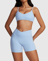 Blue Seamless Crossed High Waist Shorts