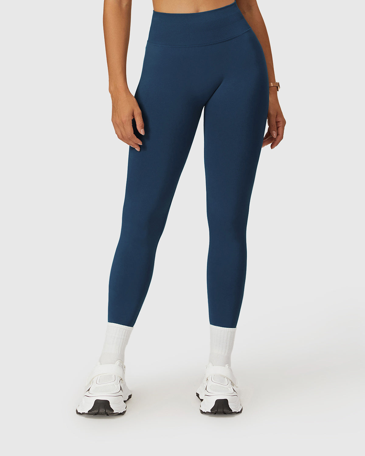 Seamless Elastic Waistband Leggings - Navy Blue