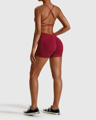 High Waist Shorts & Cross Back Strappy Bra Set