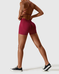 Sporty High Waist Shorts & Cross Back Strappy Bra Set