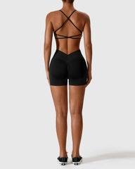 Fitness High Waist Shorts & Cross Back Strappy Bra Set