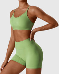 Light Green Cross Back Strappy Bra Set