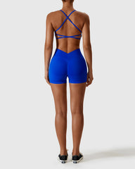 High Waist Shorts & Cross Back Strappy Bra Set