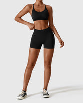 Black High Waist Shorts & Cross Back Strappy Bra Set