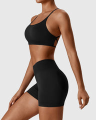 Black Cross Back Strappy Bra Set