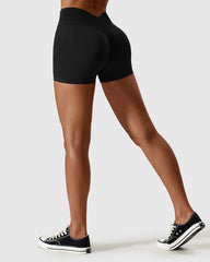 Seamless High Waist Sports Shorts - Black