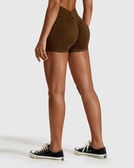 Seamless High Waist Sports Shorts - Brown