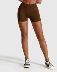 Seamless High Waist Sports Shorts - Brown