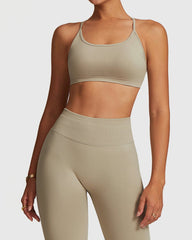 Khaki Women's Cross-Back Strappy Workout Bra