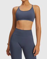 Blue Grey Women's Cross-Back Strappy Workout Bra