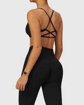 Black Premium Gymballa Strappy Back Sports Bra