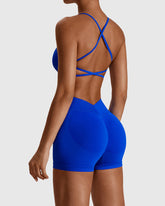 Blue Strappy Cross Back Bra