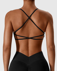 Black Strappy Cross Back Gym Bra