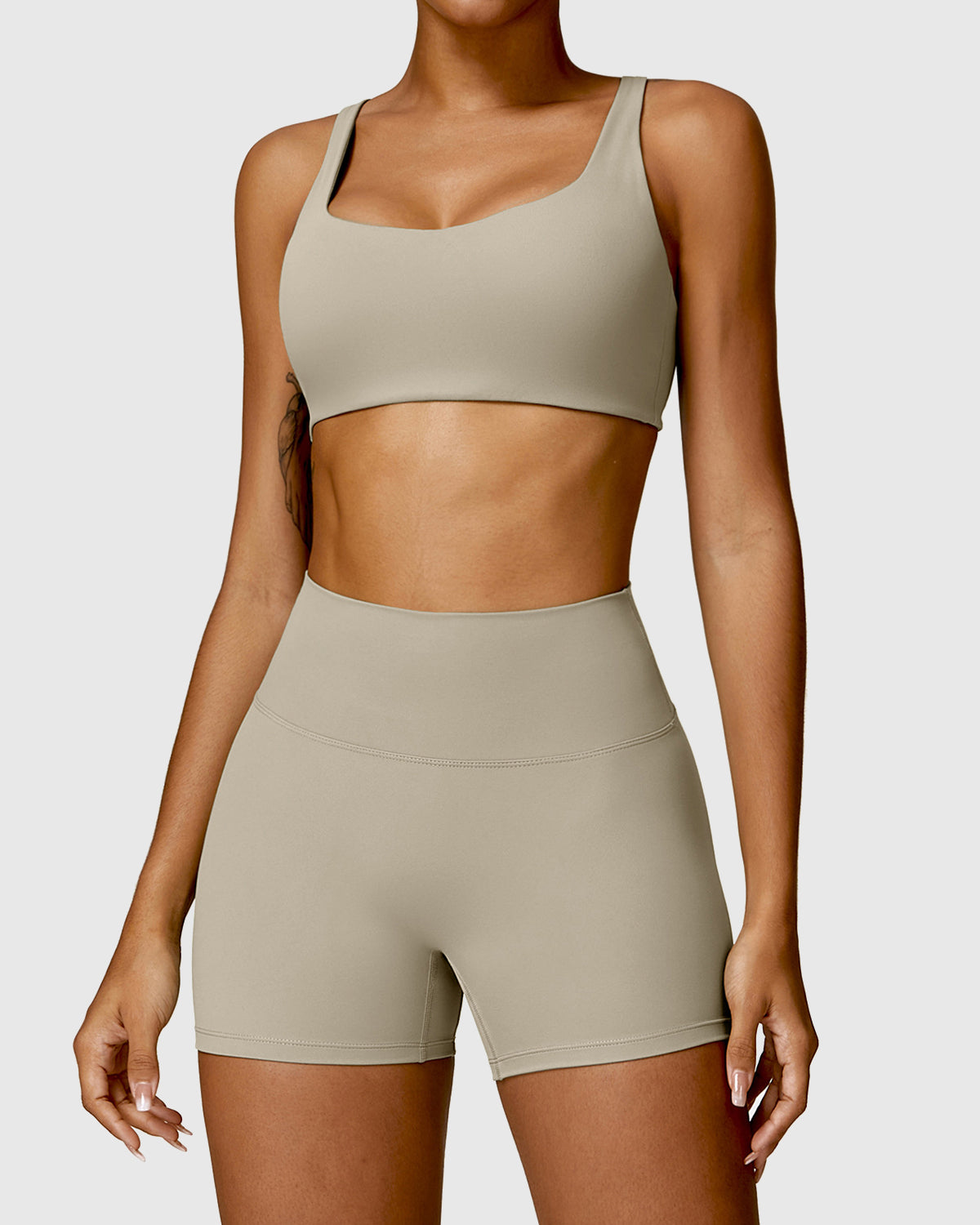 Camel Brown Backless Scoop Neck Sports Bra