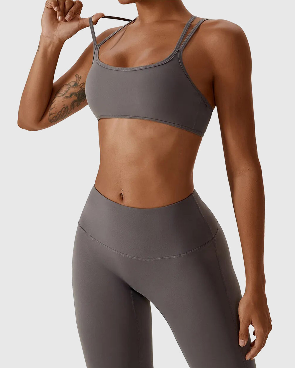 Grey Double Strap High-Support Sports Bra