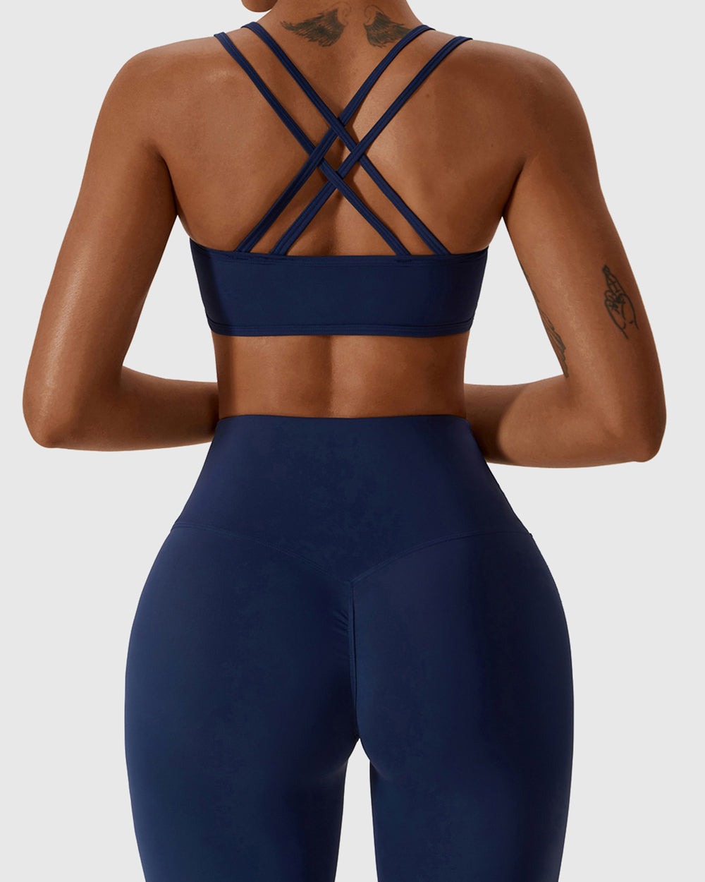 Dark Blue Cross-Back Sports Bra with Double Straps