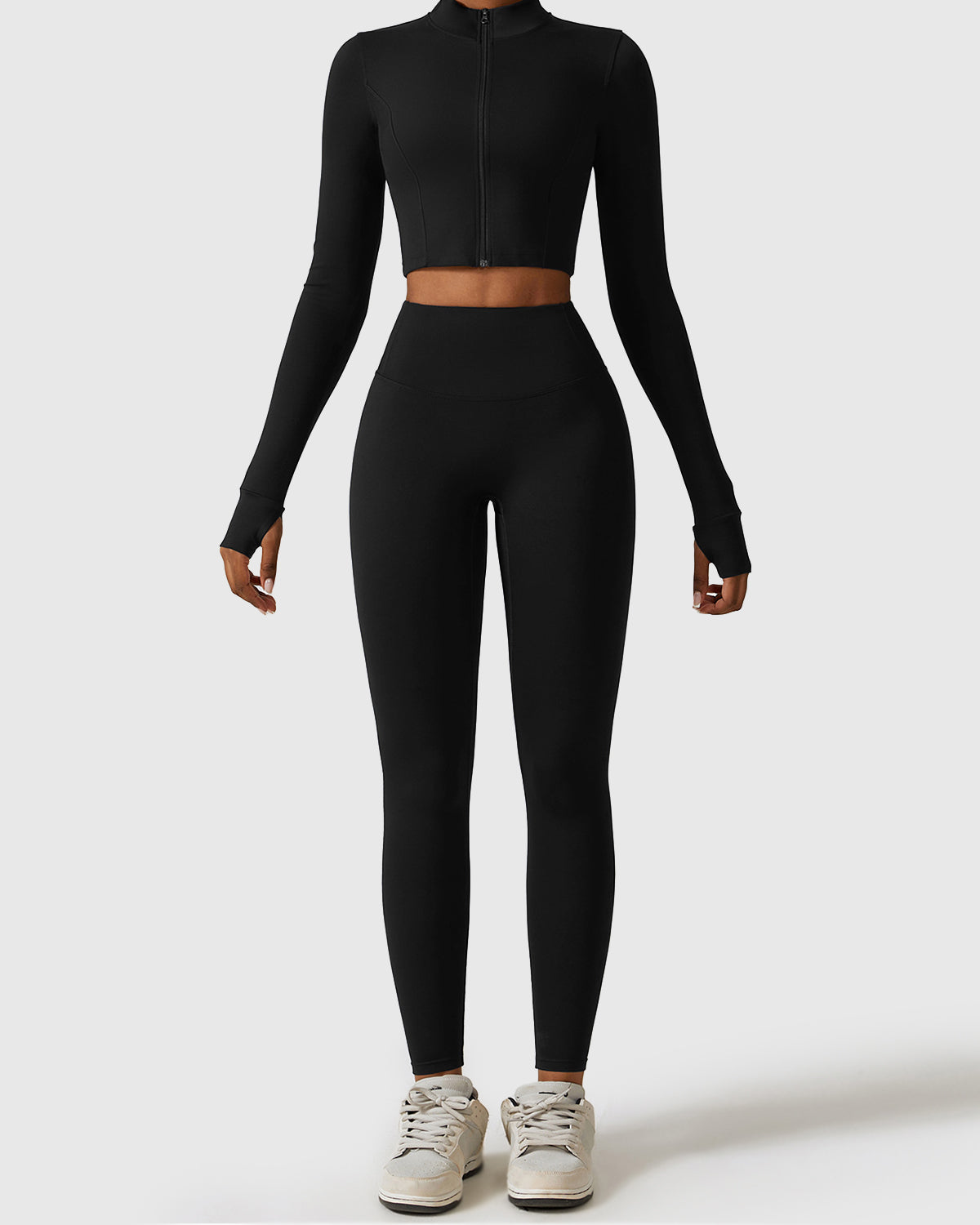 Black Full Length Leggings & Scoop Neck Bra With Jacket