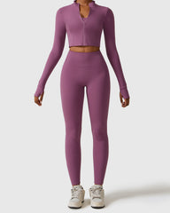 Purple Full Length Leggings & Scoop Neck Bra With Jacket