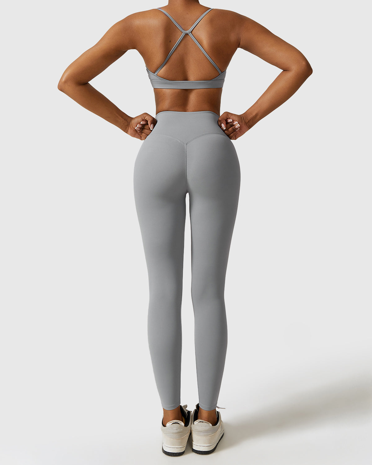 Grey Full Length Leggings & Strappy Cross Back Bra