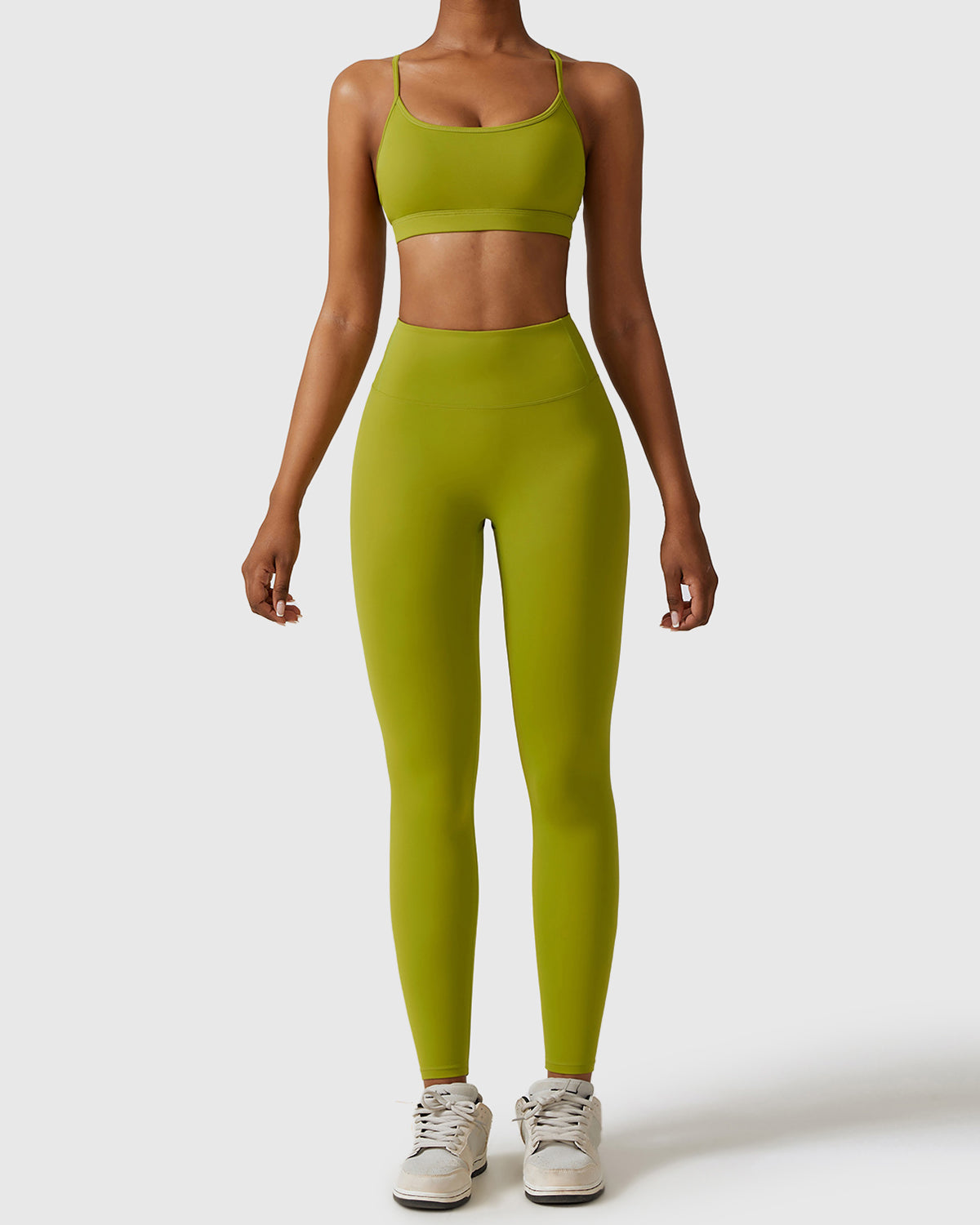 Matcha Green Full Length Leggings & Strappy Cross Back Bra