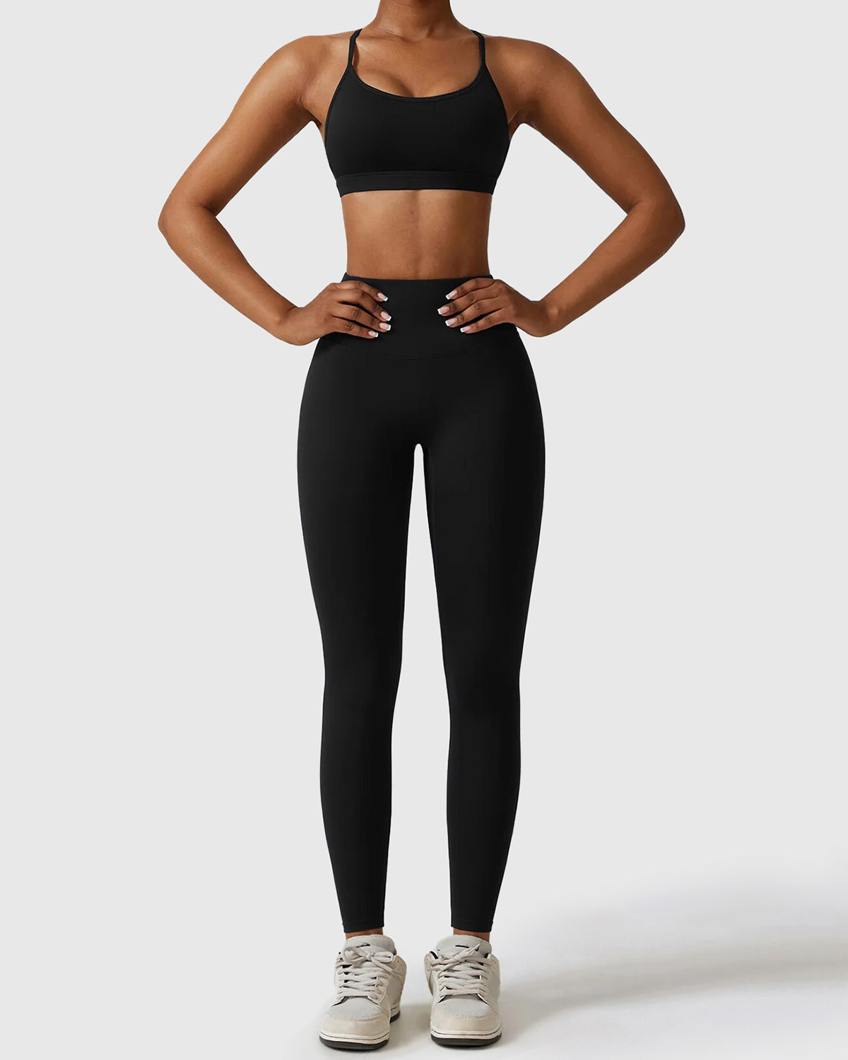 black Full Length Leggings & Strappy Cross Back Bra