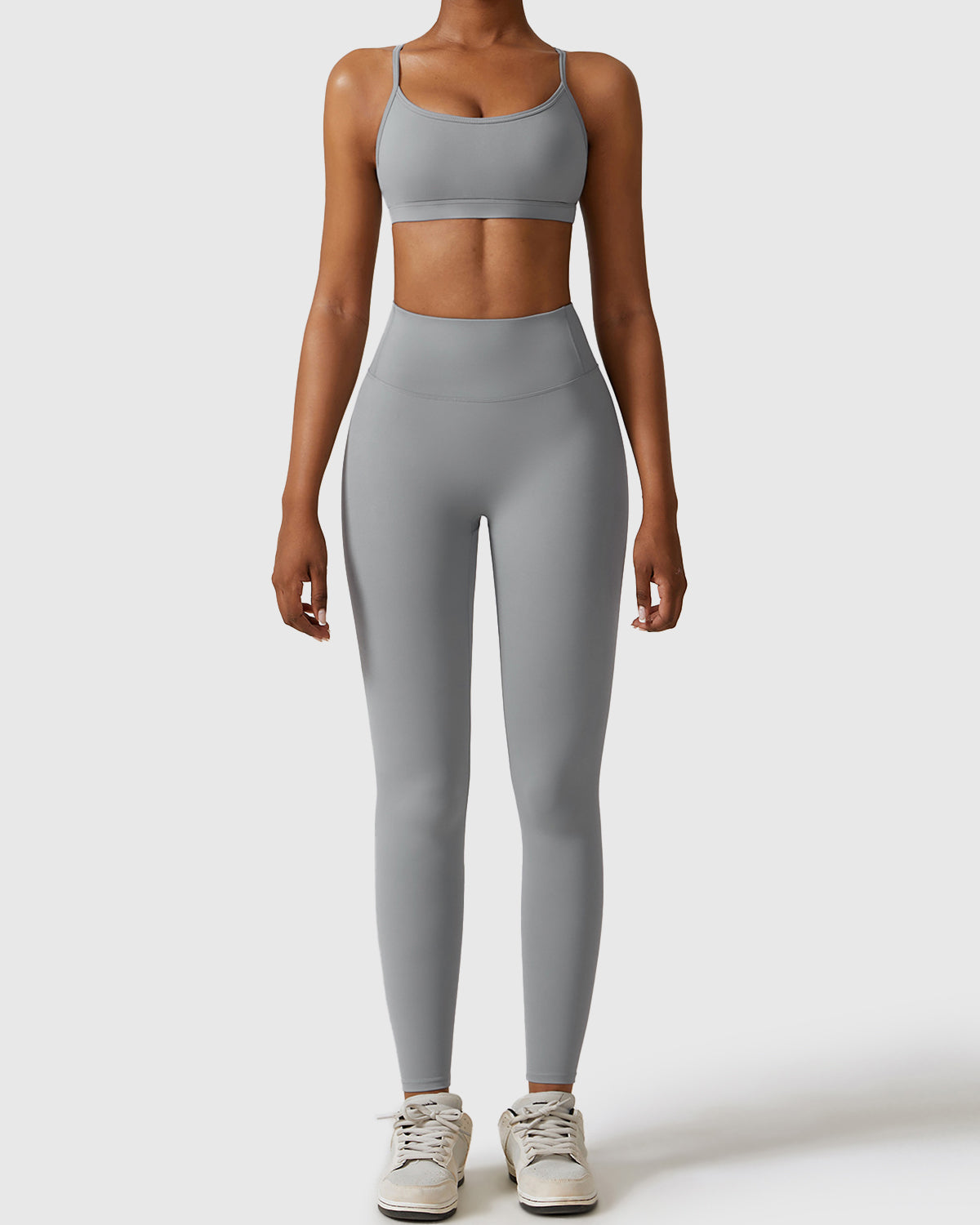 Bright Grey Full Length Leggings & Strappy Cross Back Bra