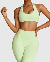 Women's Green Scoop Neck Yoga Bra