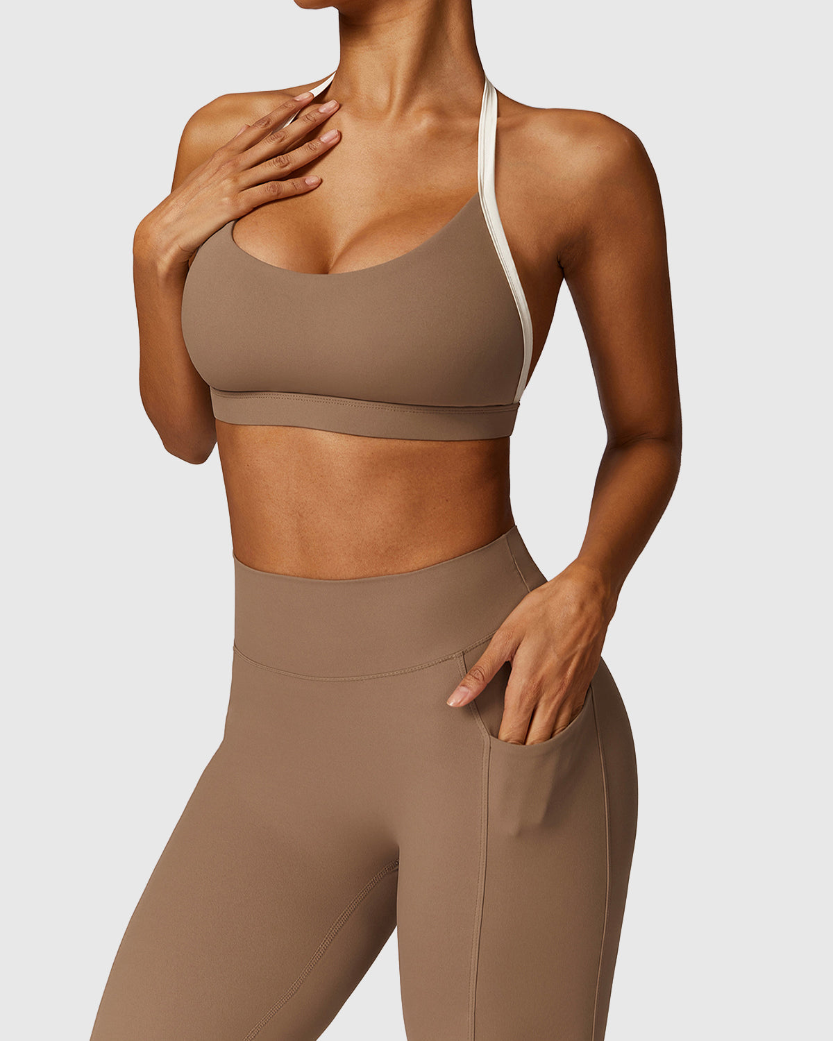 Brown High Impact Push-Up Halterneck Bra