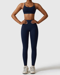 Dark Blue Scoop Neck Bra & Full Length Leggings