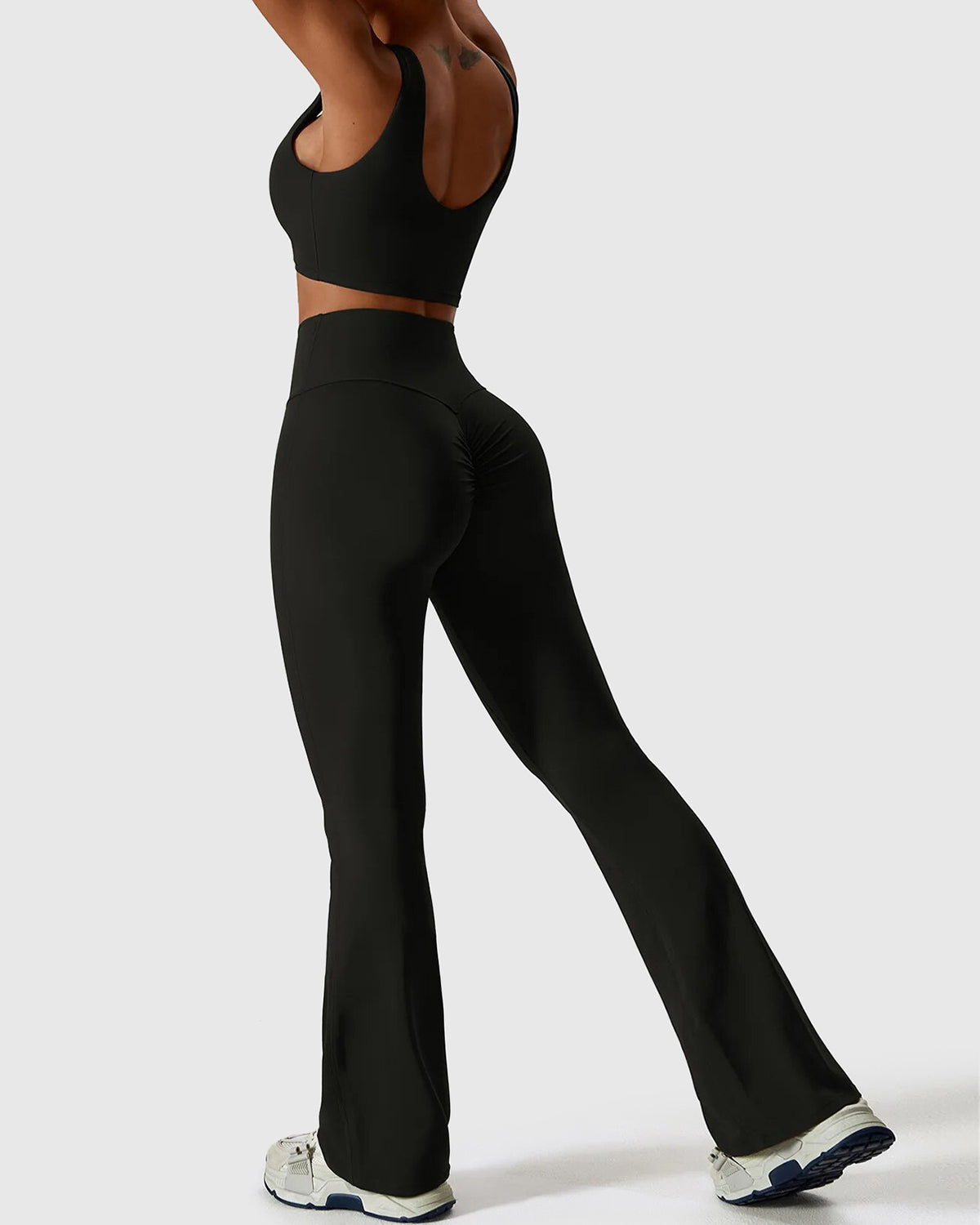 Black High Waist Flare Leggings & Crop Top Set