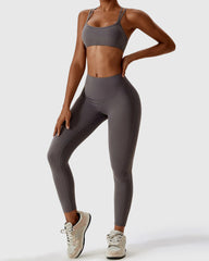 Deep Grey High Waist Leggings & Cross Back Strappy Bra