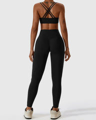 Workout High Waist Leggings & Cross Back Strappy Bra