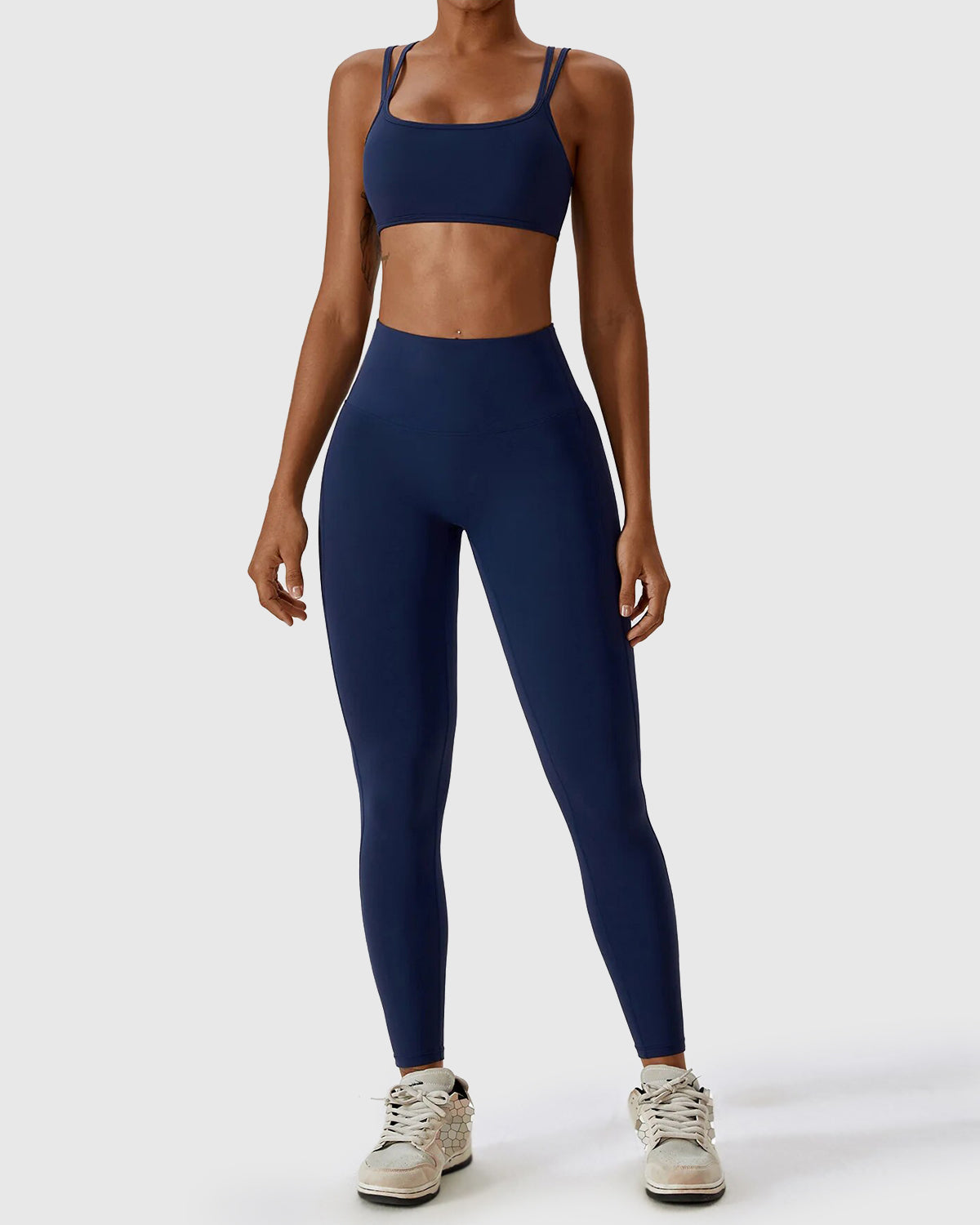 Deep Blue High Waist Leggings & Cross Back Strappy Bra