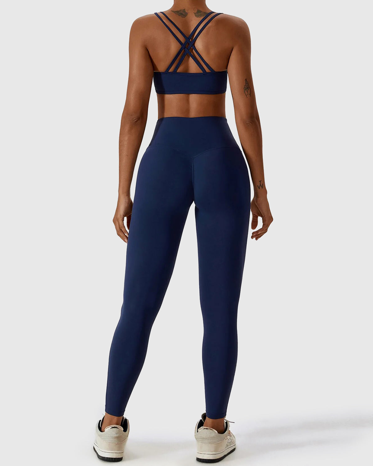 Blue High Waist Leggings & Cross Back Strappy Bra