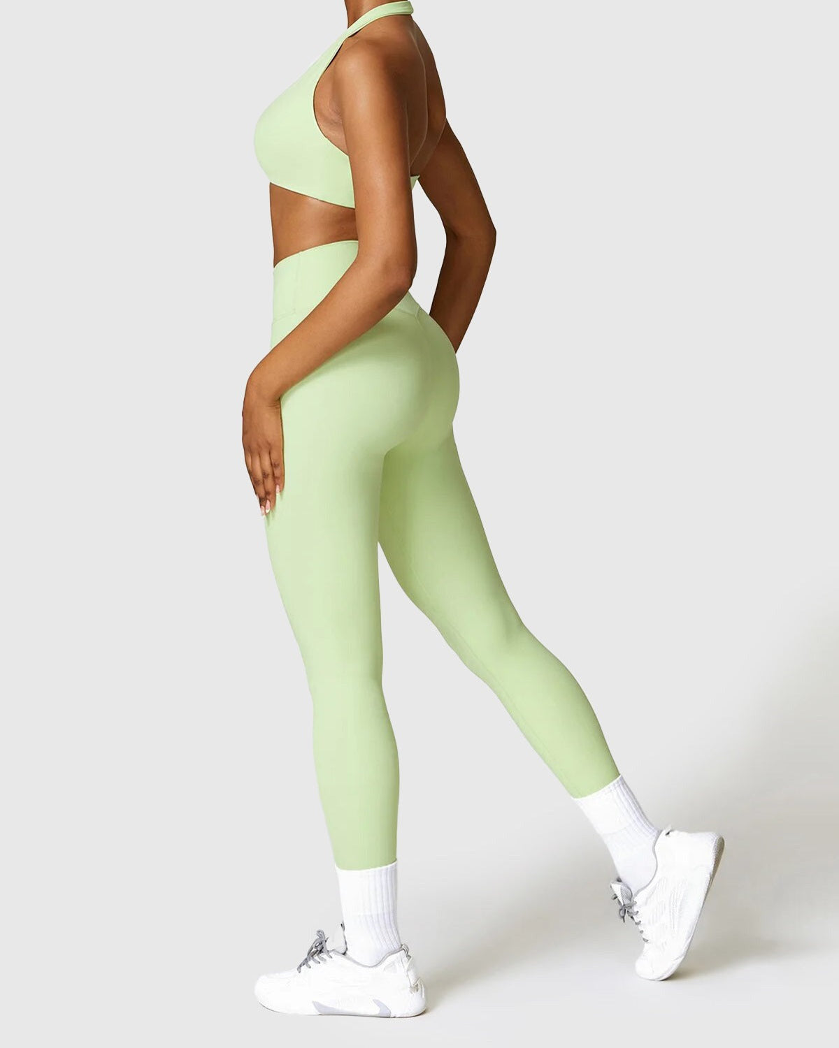 Bright Green High Waist Leggings & Halter Neck Bra