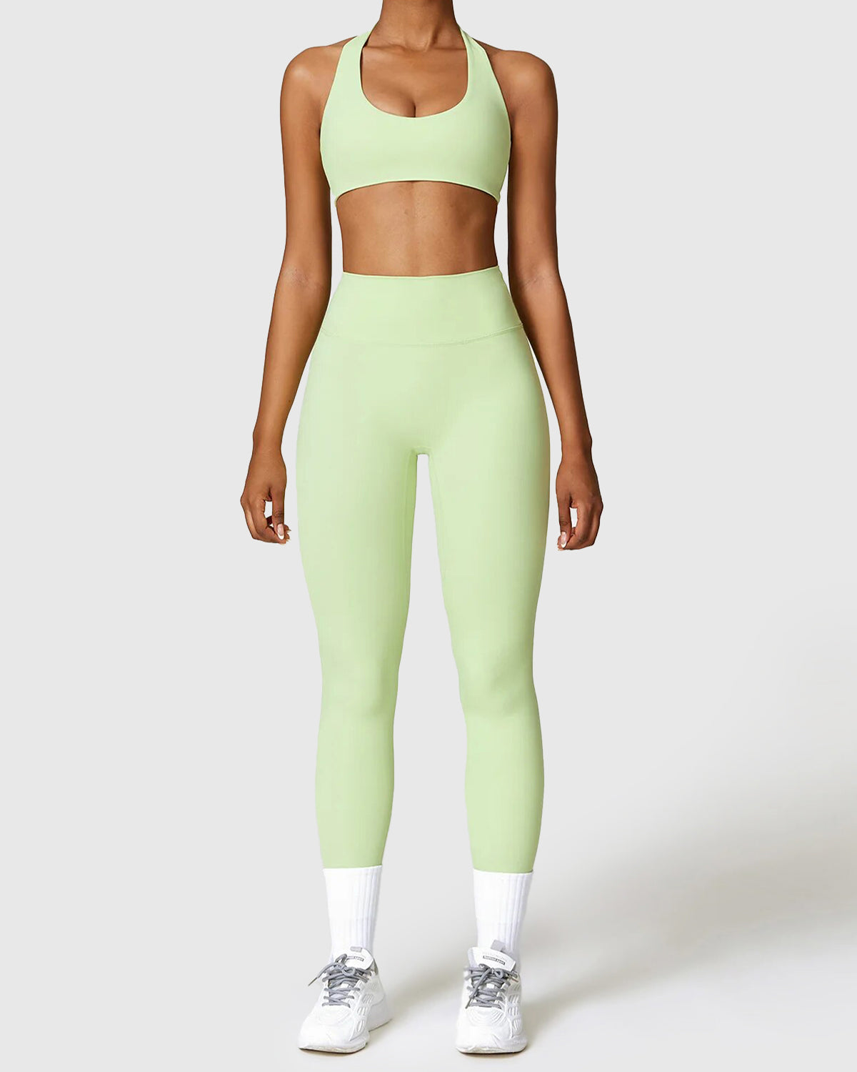 Green High Waist Leggings & Halter Neck Bra