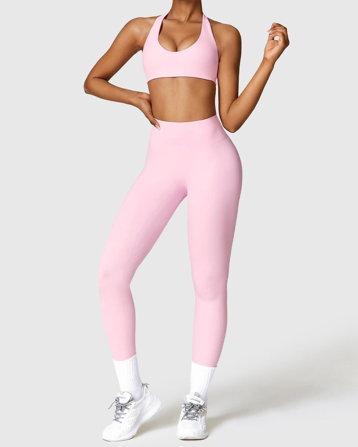 Light Pink High Waist Leggings & Halter Neck Bra