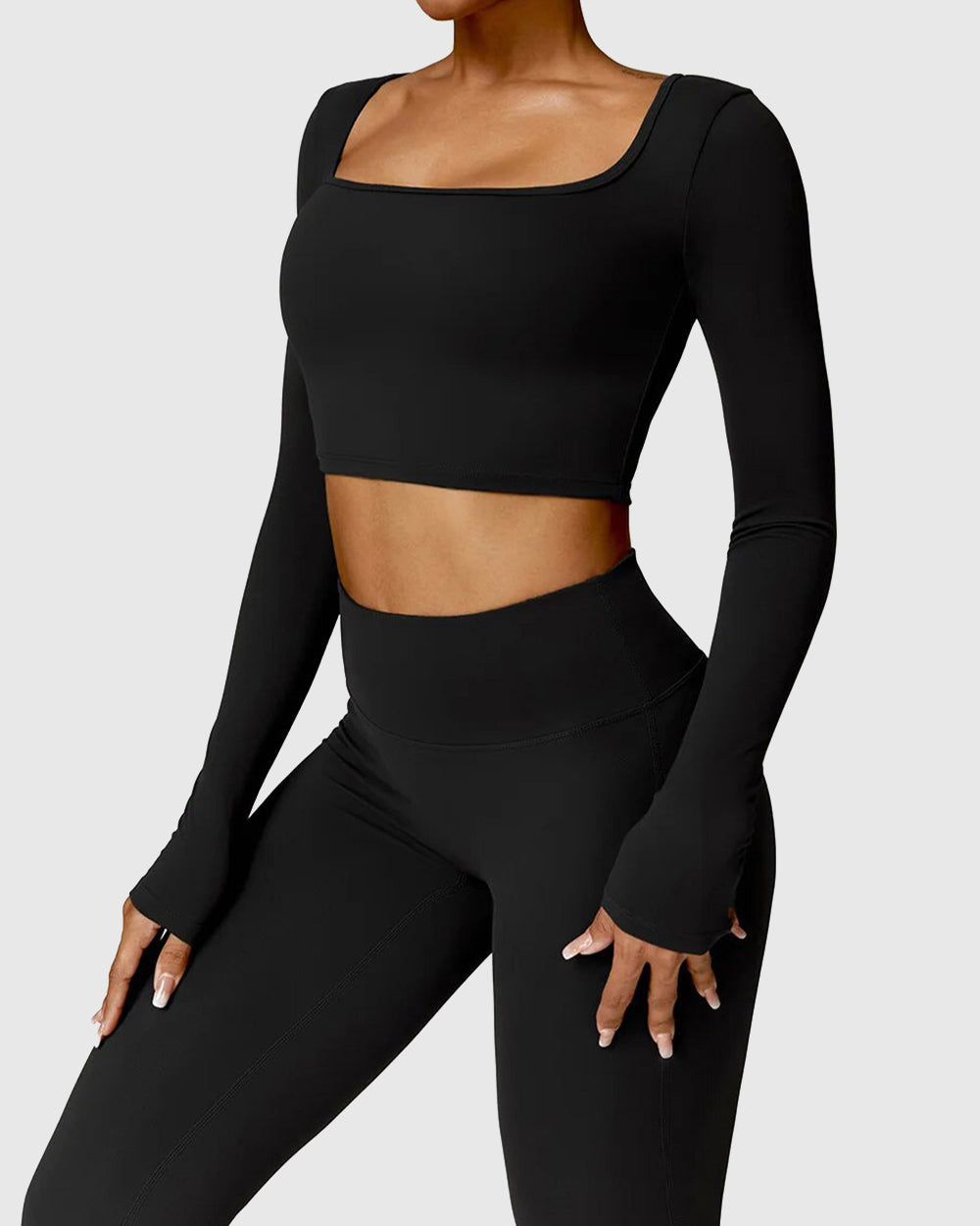 Black Long Sleeve Crop Top