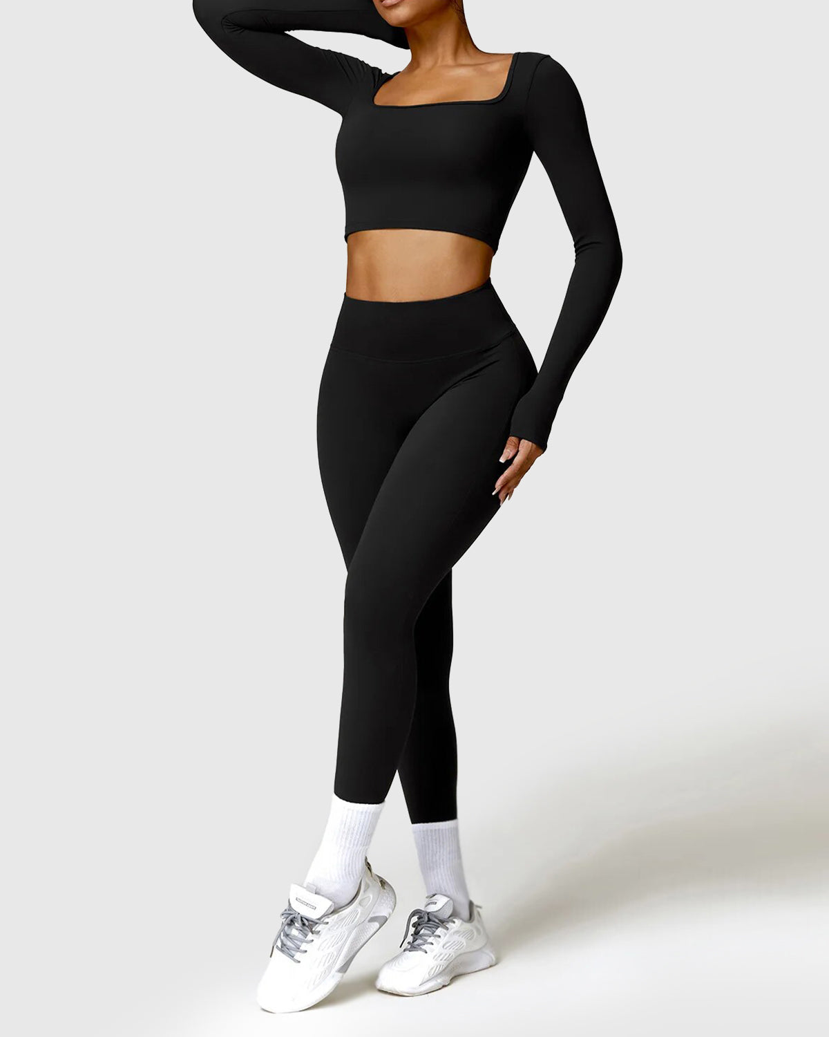 High Waist Leggings & Long Sleeve Crop Top